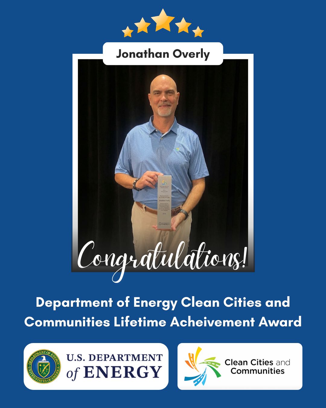 Jonathon Overly with Clean Cities and Communities Lifetime Achievement Award