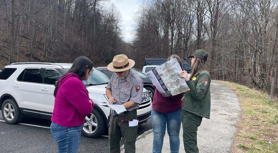 Roving park rangers and visitors